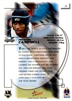 2002 Select Challenge #31 Preston Campbell Back